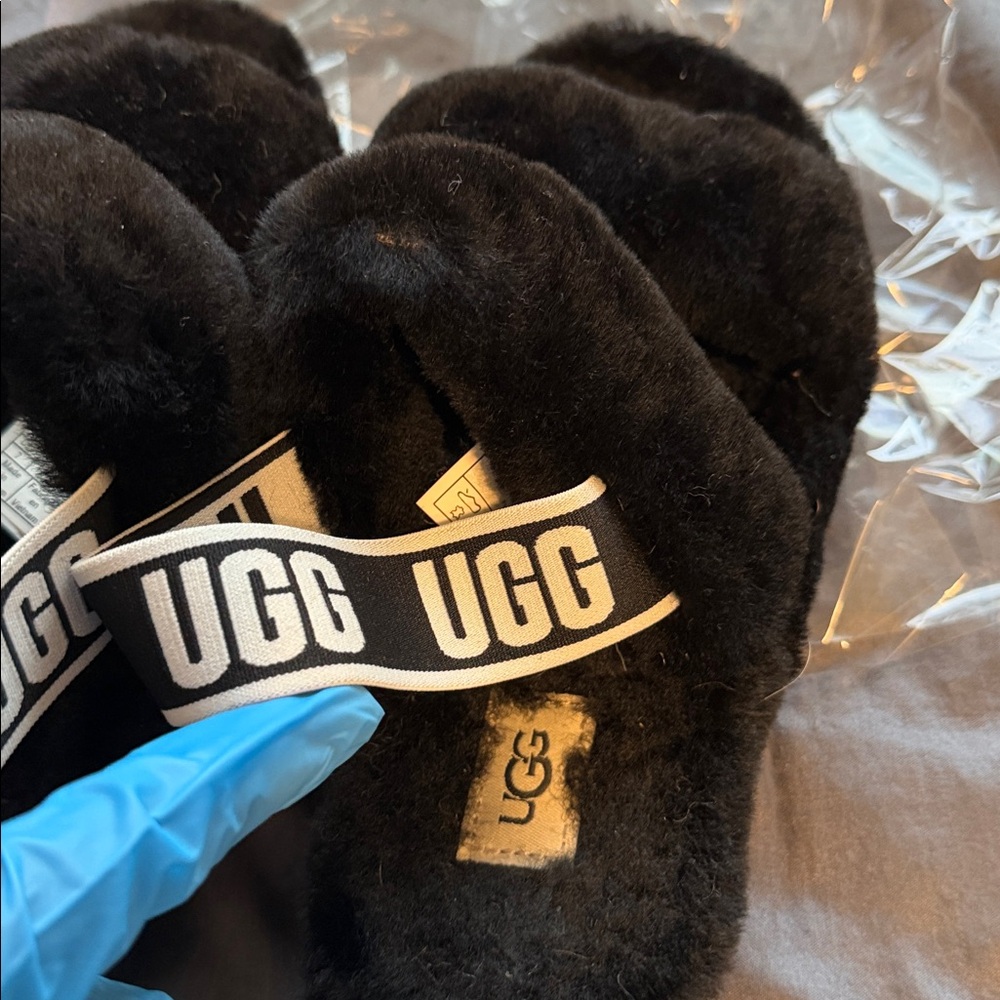 UGG Black Slippers with Logo Strap